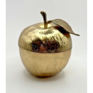 Michael Aram Apple Honey Pot Gold Color with Brass Leaf Used No Spoon